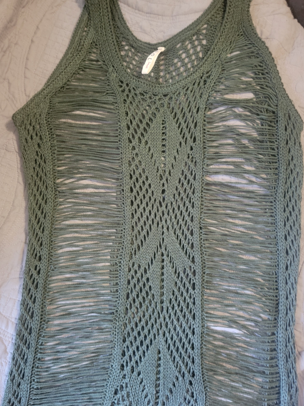 POL Crochet Open-Weave Sleeveless Maxi Dress Sage Green